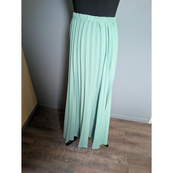 70s or 80s Green Pleated Maxi Skirt, Long Skirt Size M - Picture 3 of 8